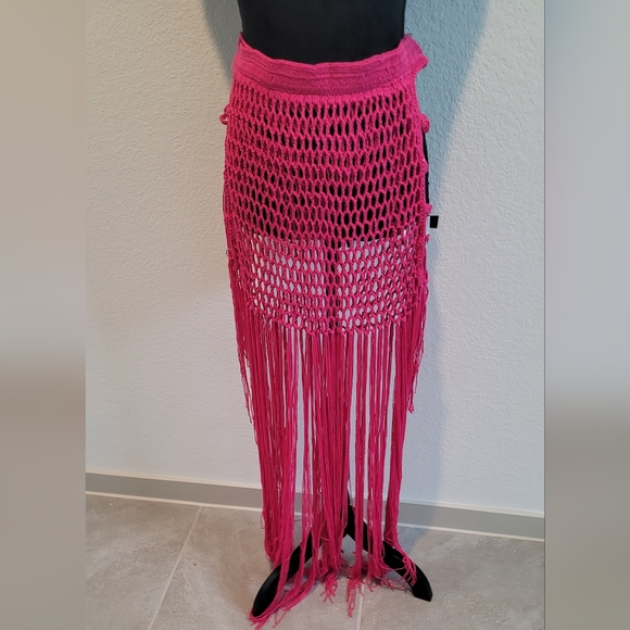 Pink Crochet Fringe Swimsuit  Cover up Skirt - Picture 12 of 13